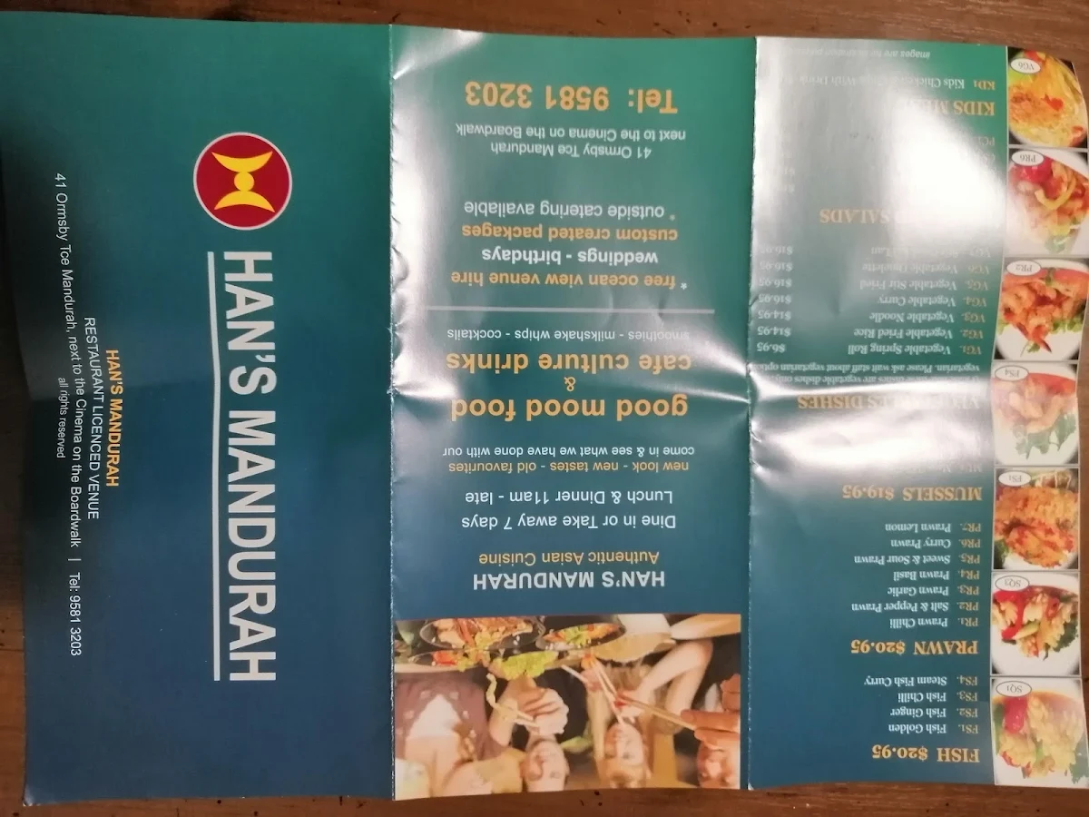 Menu, Han's Cafe