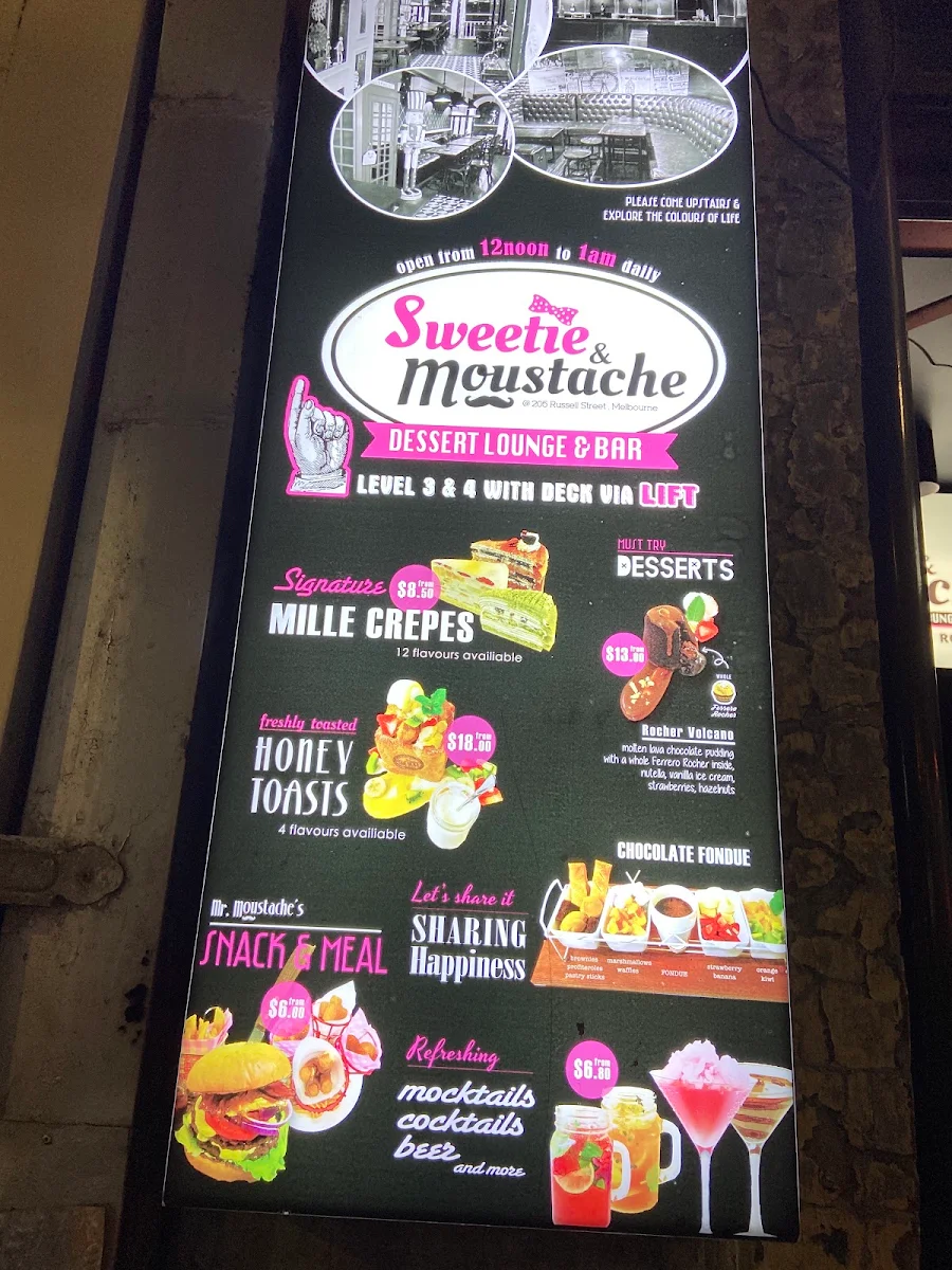 Menu, Sweetie and Moustache Dining & Cocktail Bar