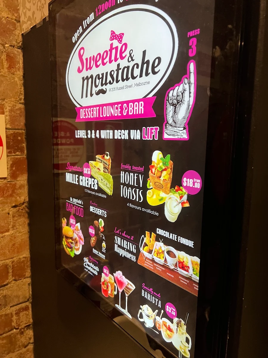 Menu, Sweetie and Moustache Dining & Cocktail Bar