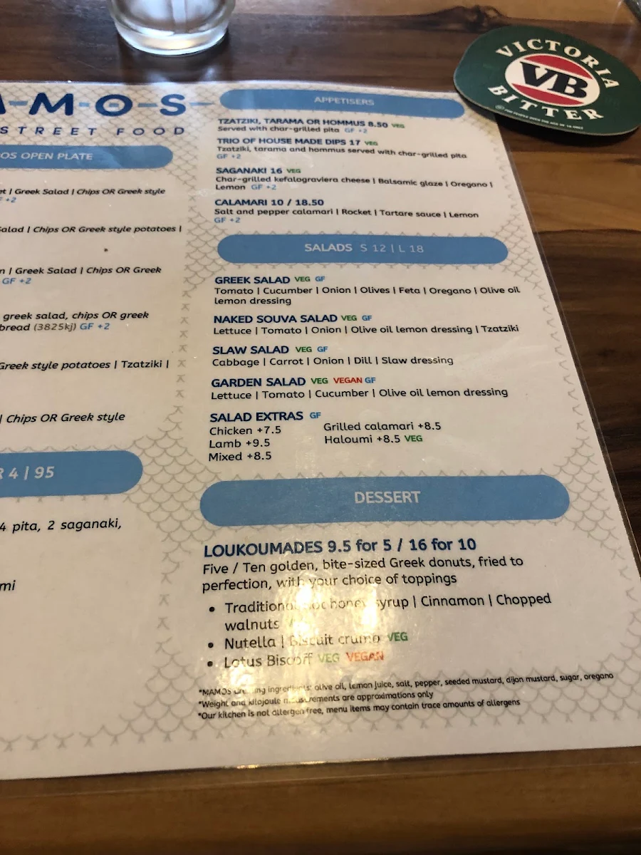 Menu, Hotel Traralgon