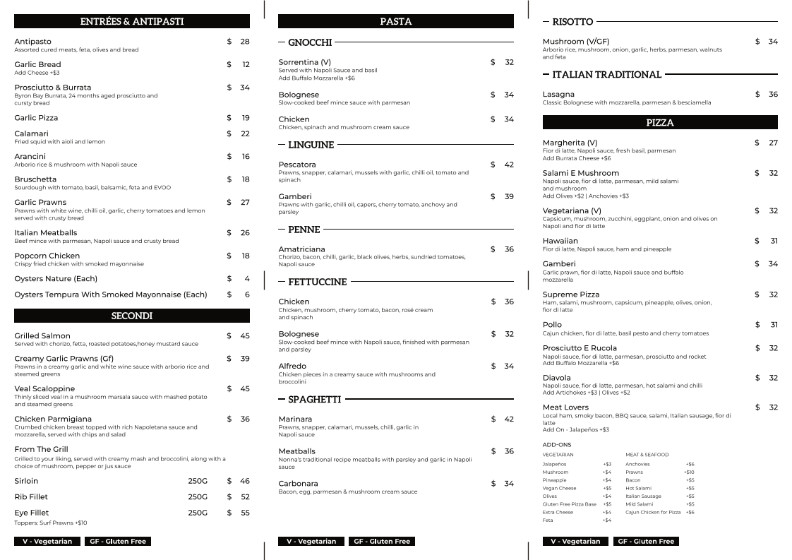 Menu, Milan On Main