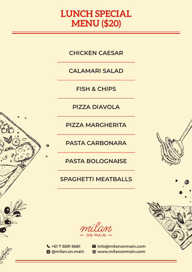 Menu, Milan On Main