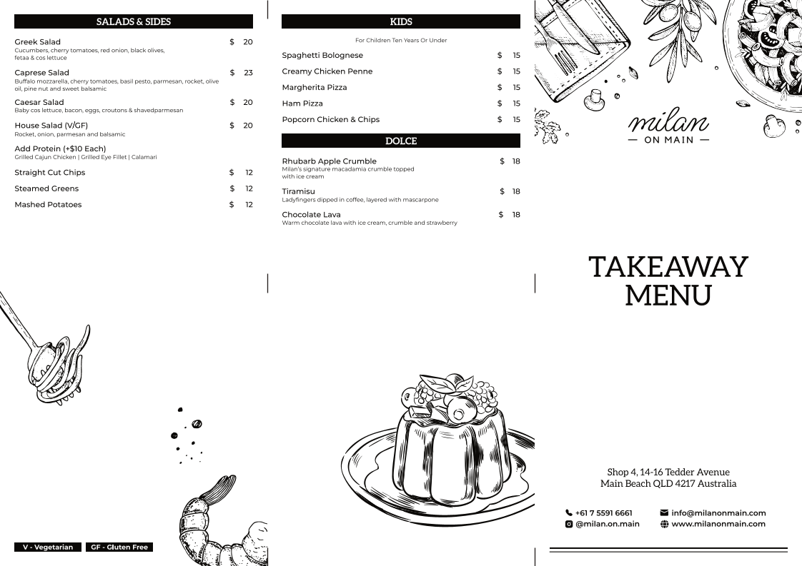 Menu, Milan On Main