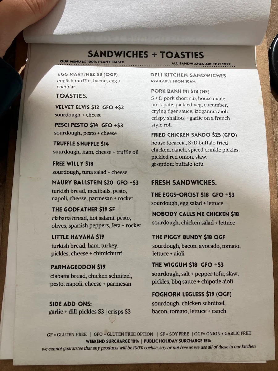 Menu, Smith & Deli