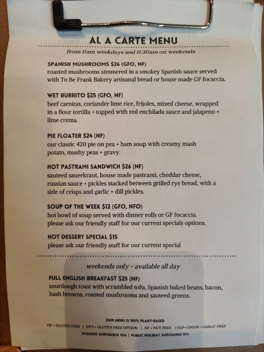 Menu, Smith & Deli