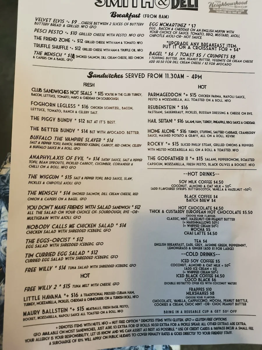 Menu, Smith & Deli