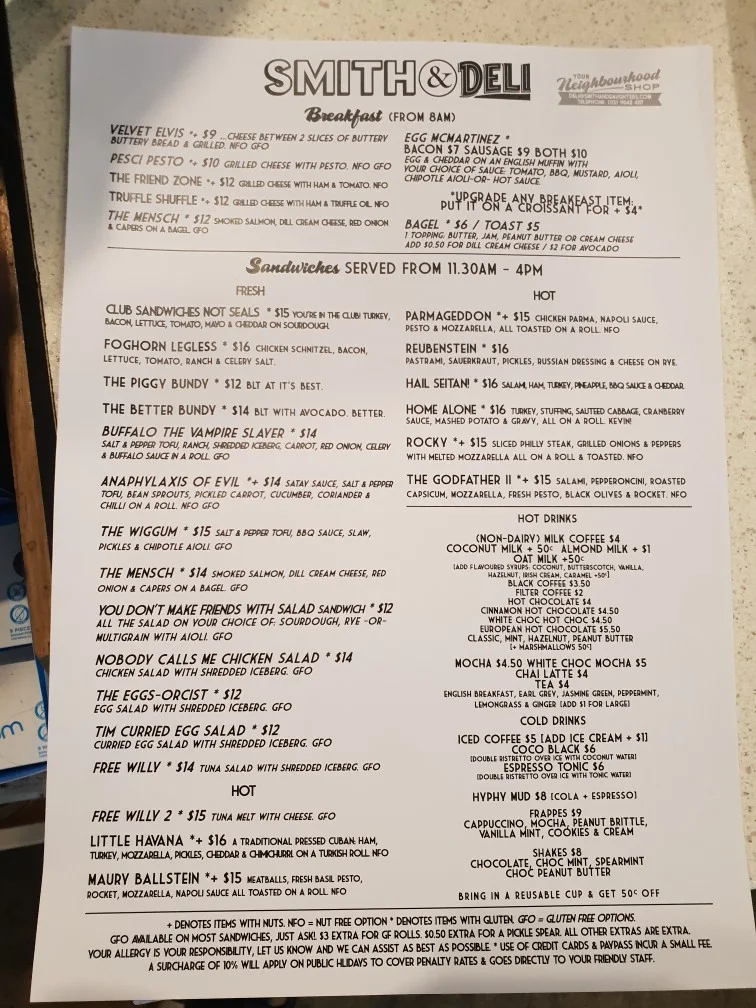 Menu, Smith & Deli