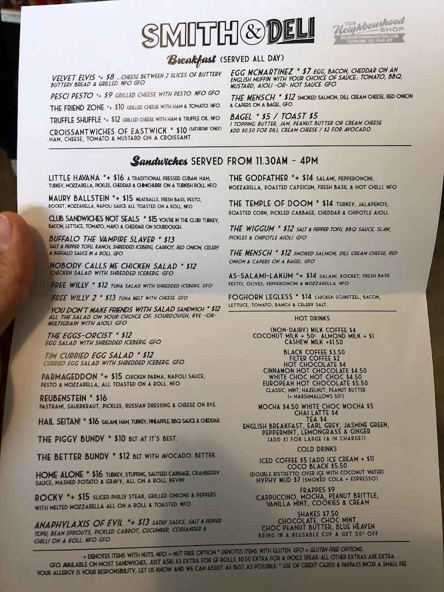 Menu, Smith & Deli
