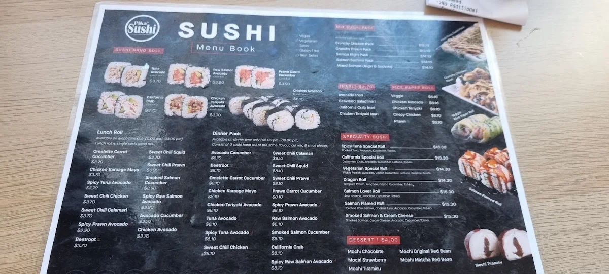 Menu, Pika Sushi Mornington