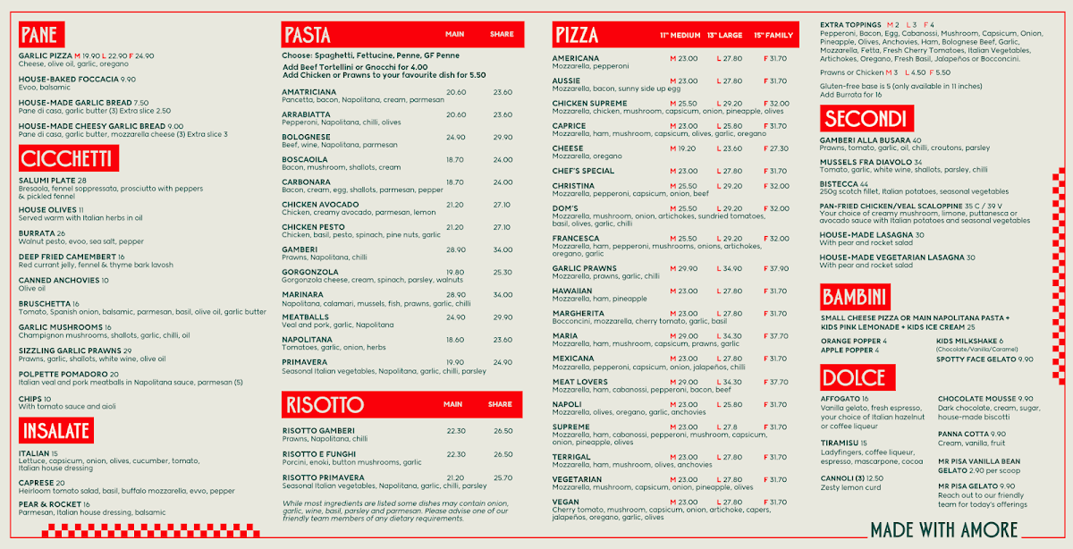 Menu, Hungry Wolf's Terrigal