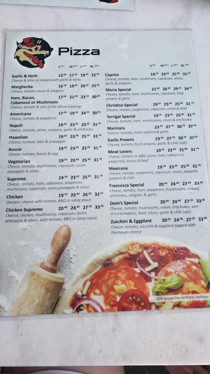 Menu, Hungry Wolf's Terrigal
