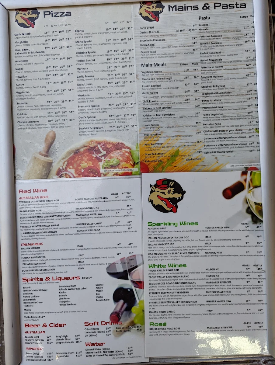Menu, Hungry Wolf's Terrigal