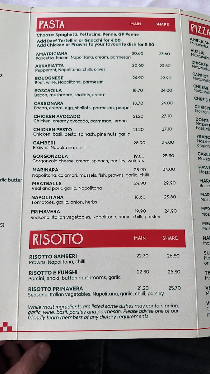 Menu, Hungry Wolf's Terrigal