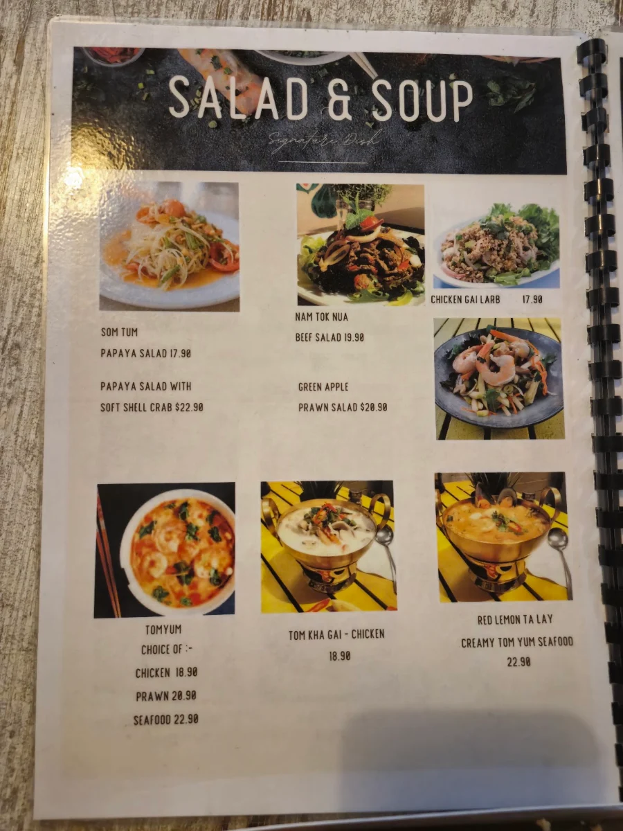 Menu, Red Lemon Thai