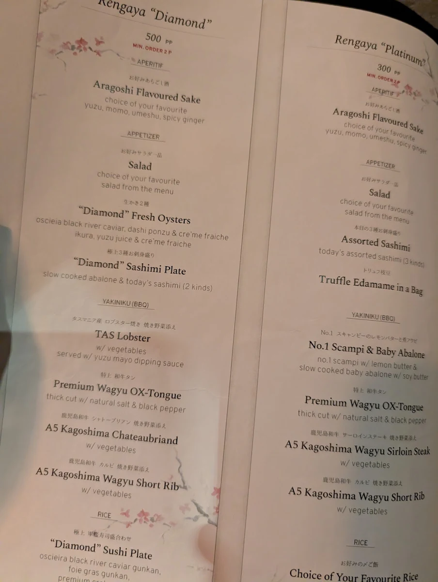 Menu, Rengaya