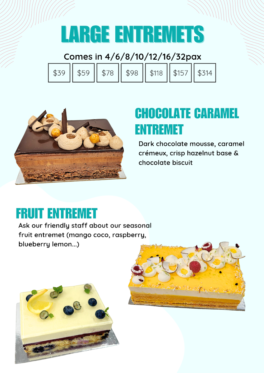 Menu, Harvest Boulangerie Patisserie