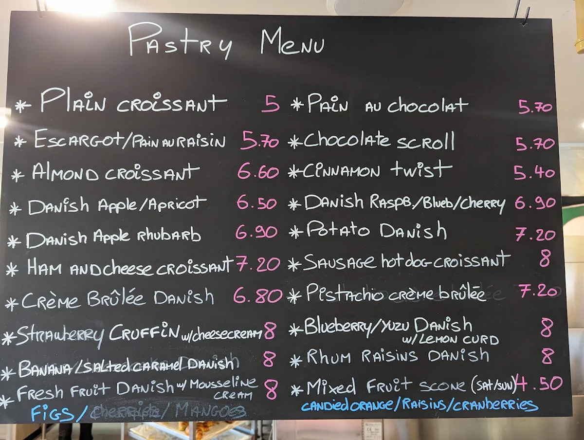 Menu, Harvest Boulangerie Patisserie
