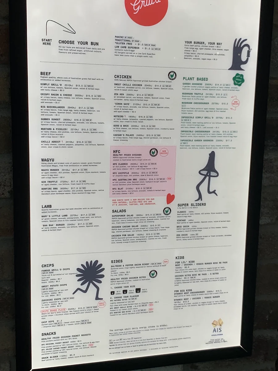 Menu, Grill'd Cairns Central