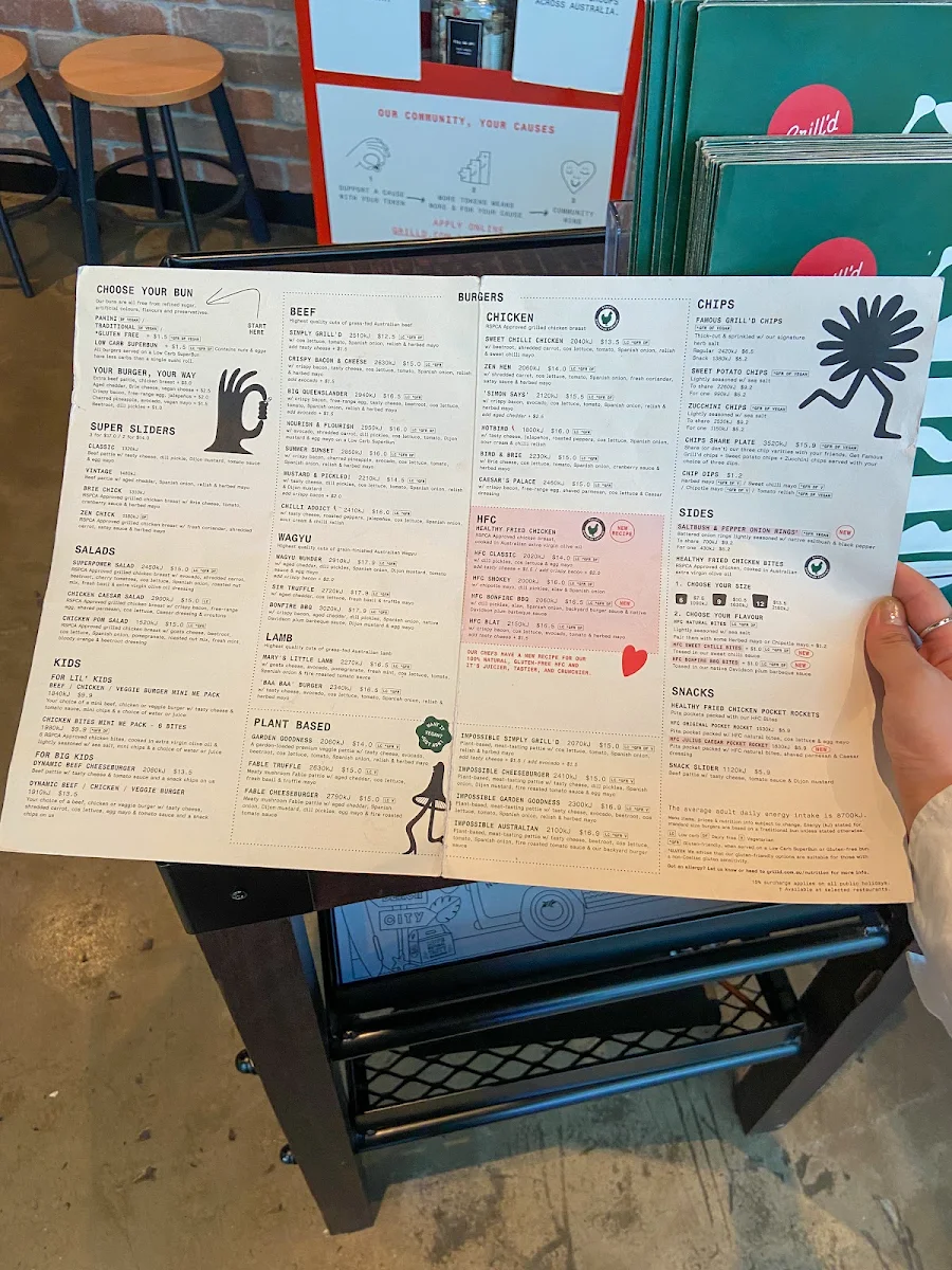 Menu, Grill'd Cairns Central