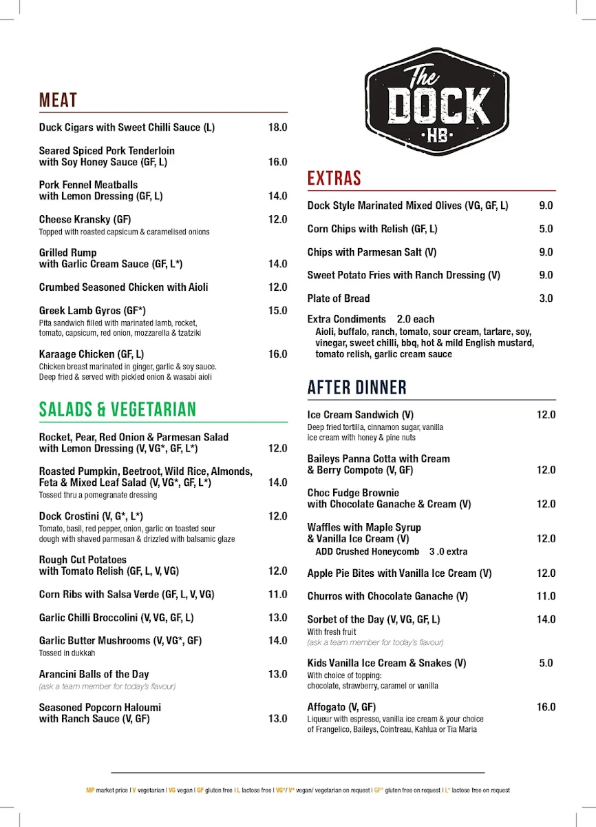Menu, The Dock Hervey Bay - Tapas Bar & Restaurant