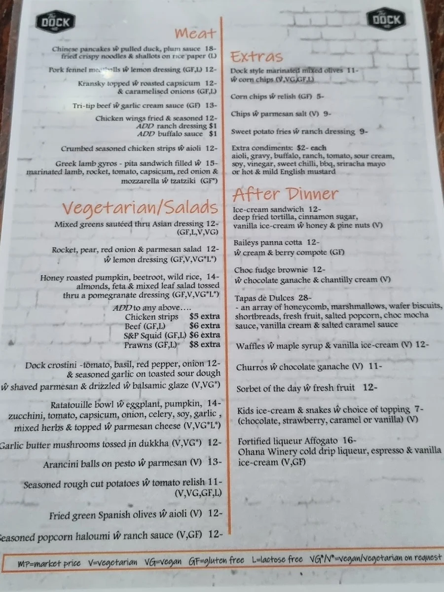 Menu, The Dock Hervey Bay - Tapas Bar & Restaurant