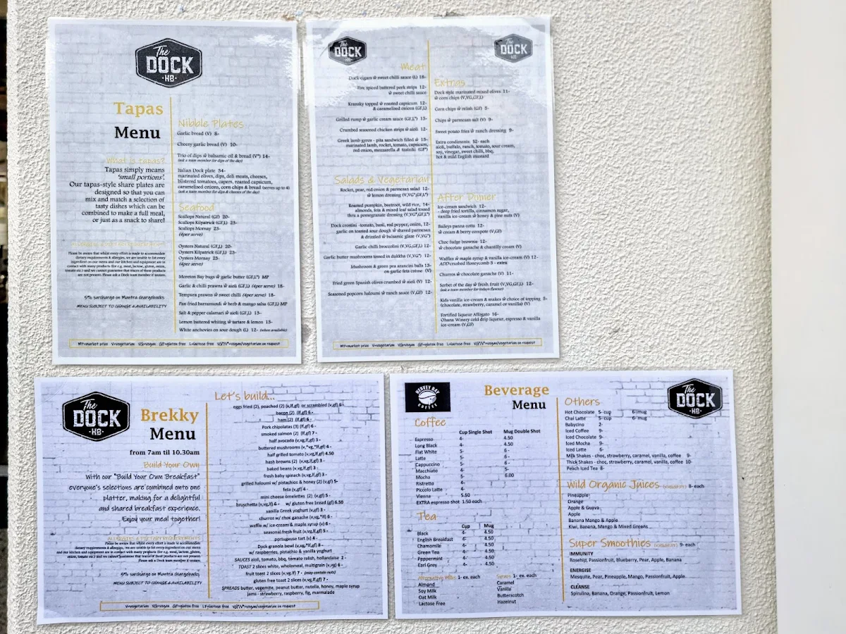 Menu, The Dock Hervey Bay - Tapas Bar & Restaurant