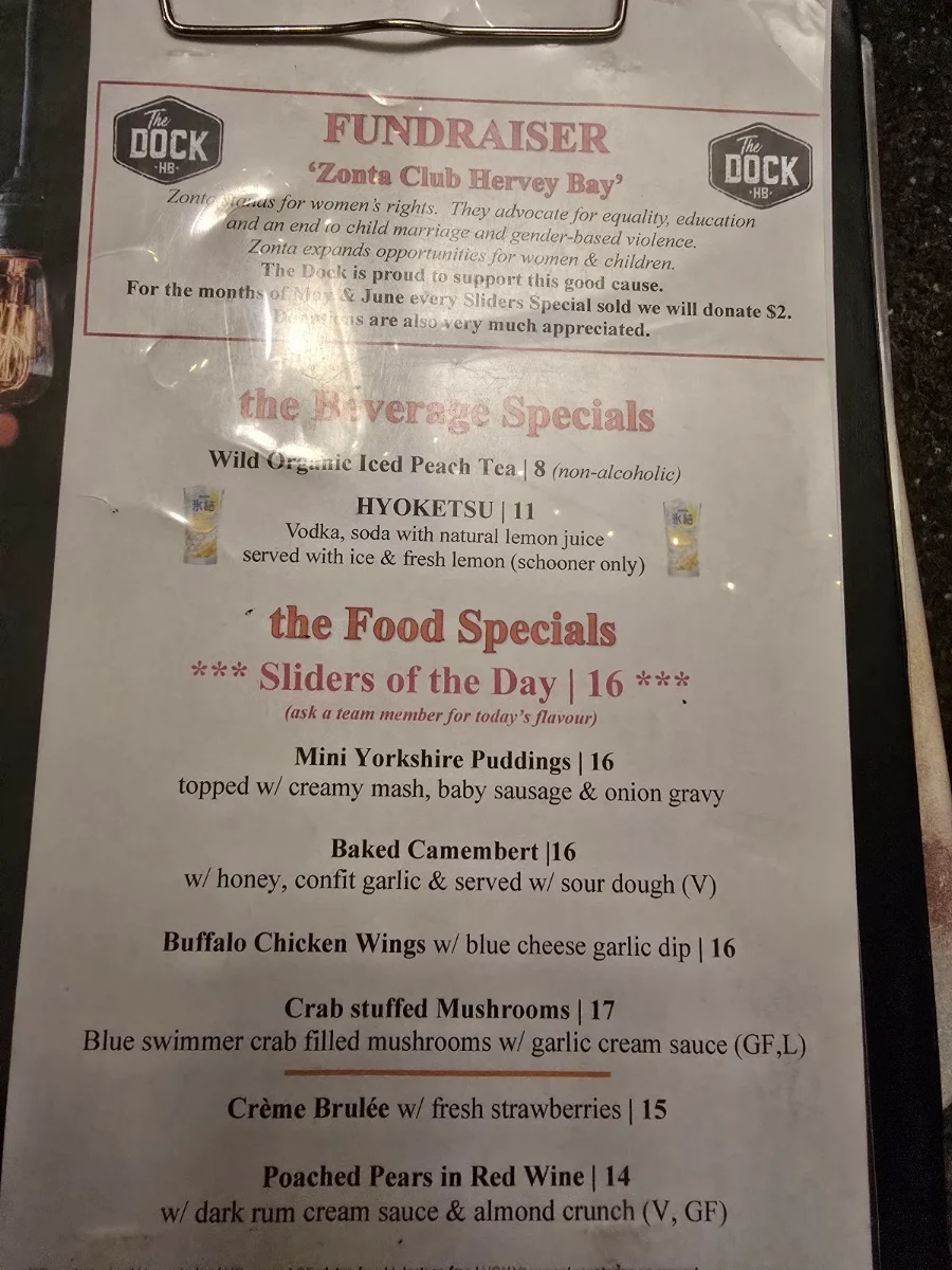 Menu, The Dock Hervey Bay - Tapas Bar & Restaurant
