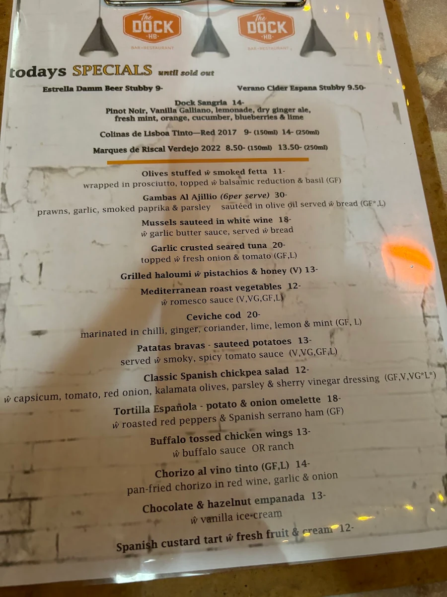 Menu, The Dock Hervey Bay - Tapas Bar & Restaurant