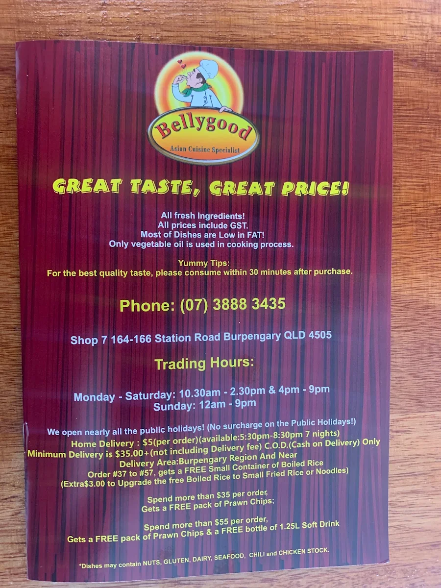 Menu, Bellygood Burpengary