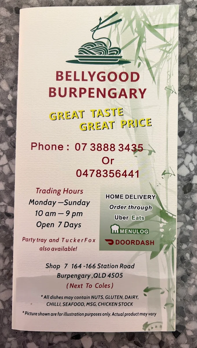 Menu, Bellygood Burpengary
