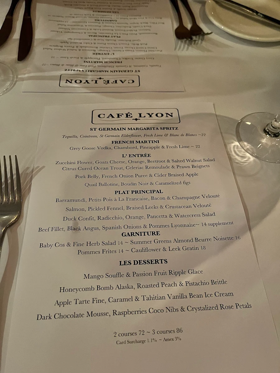 Menu, Café Lyon