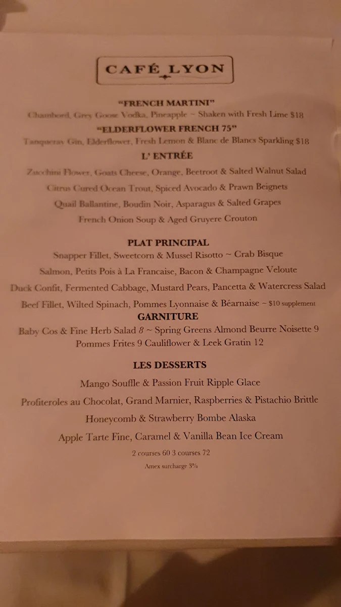 Menu, Café Lyon