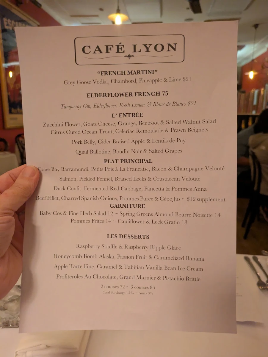 Menu, Café Lyon