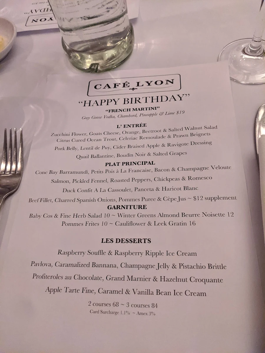 Menu, Café Lyon