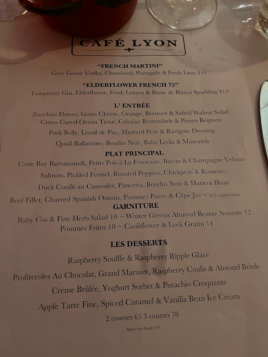 Menu, Café Lyon