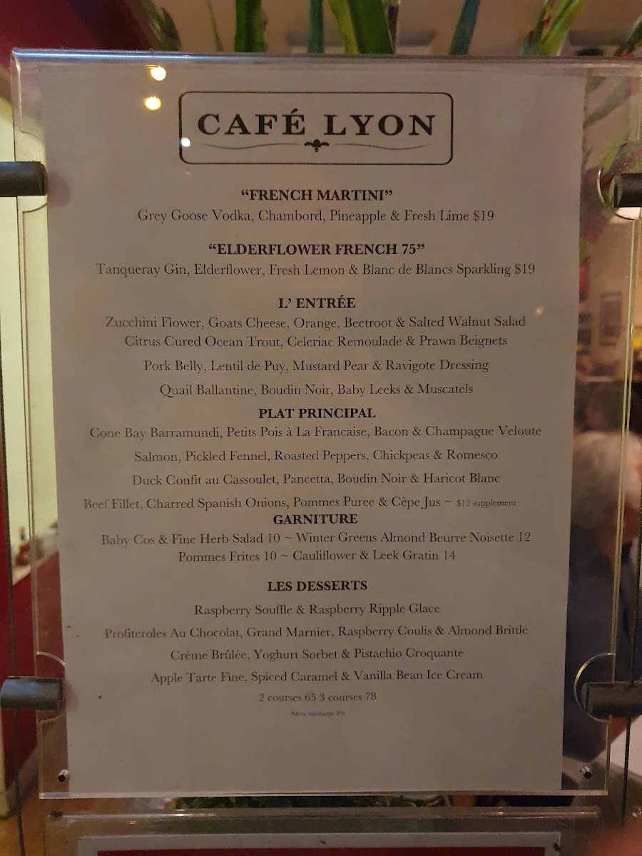 Menu, Café Lyon