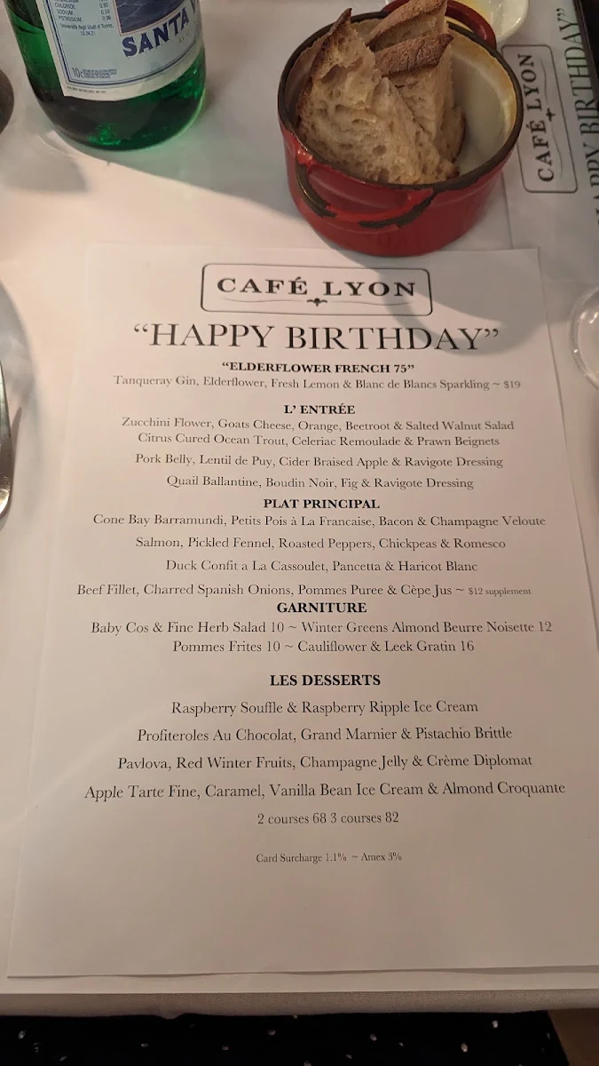 Menu, Café Lyon