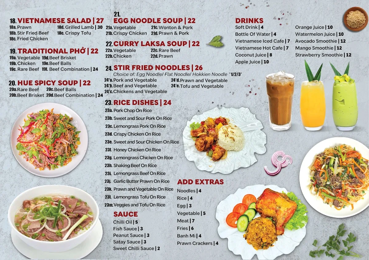Menu, Trams Place
