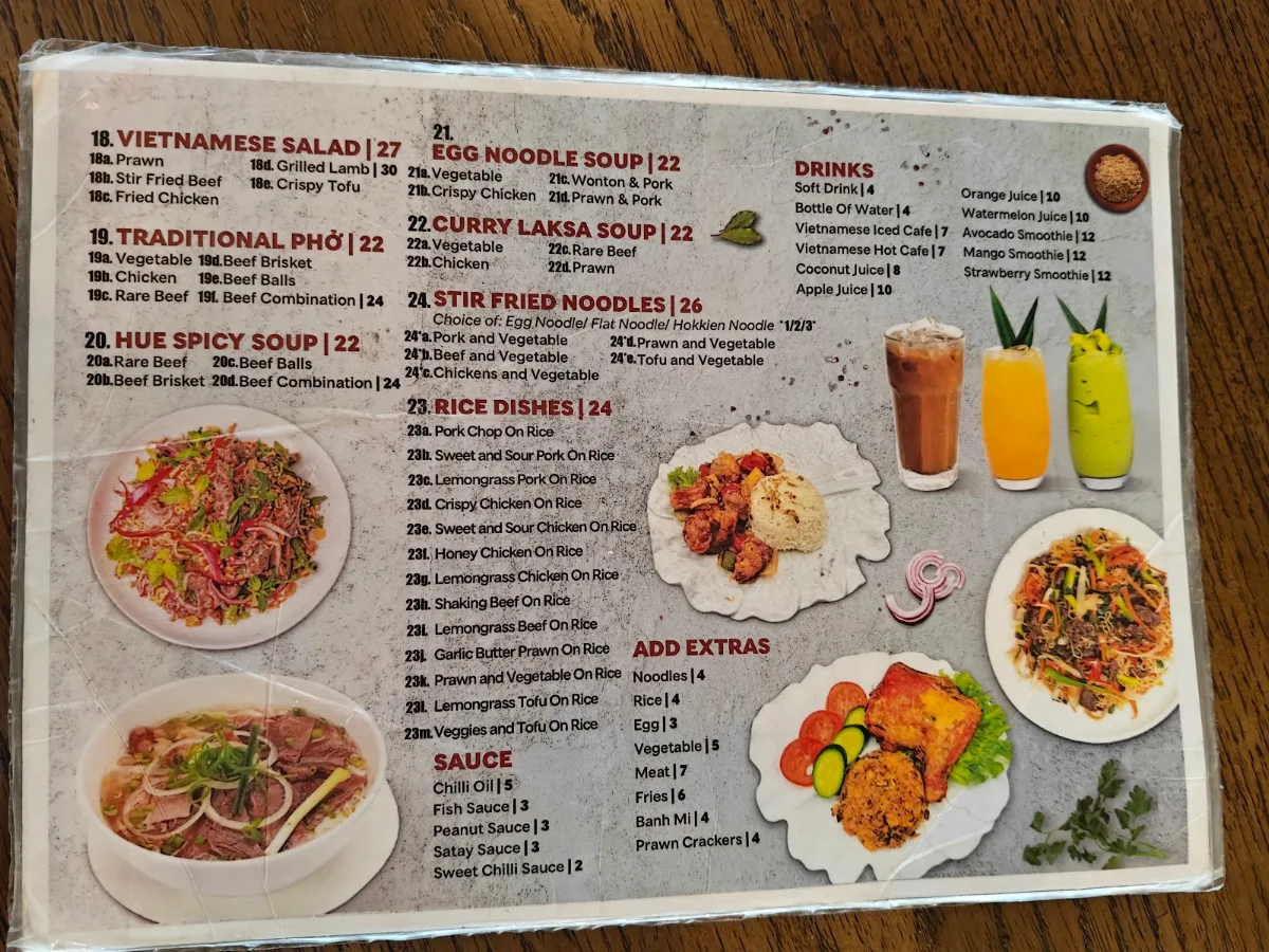 Menu, Trams Place