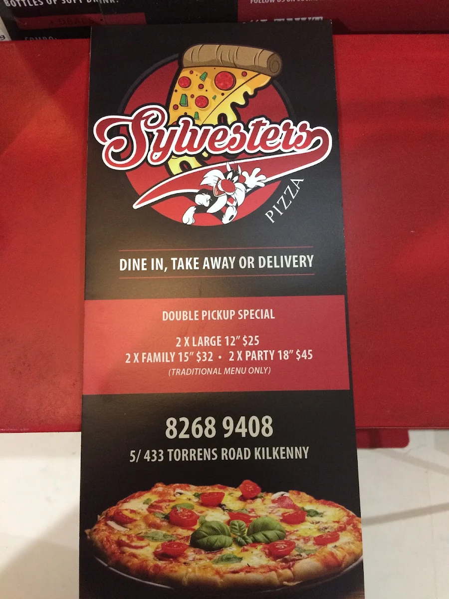 Menu, Sylvesters Pizza