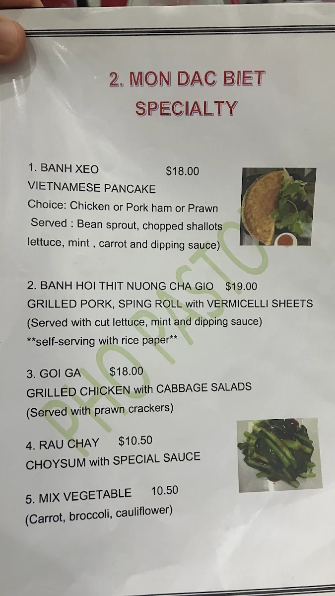 Menu, Pho Padstow