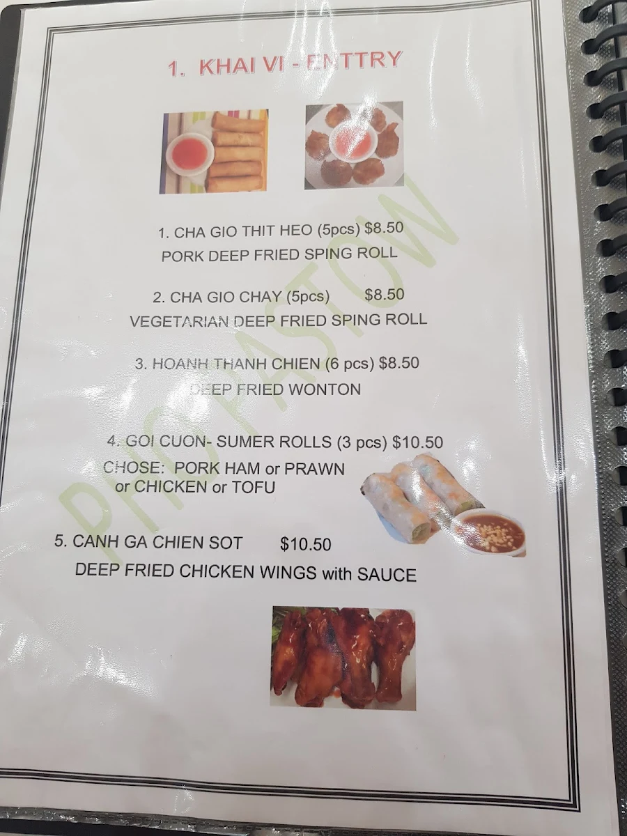 Menu, Pho Padstow