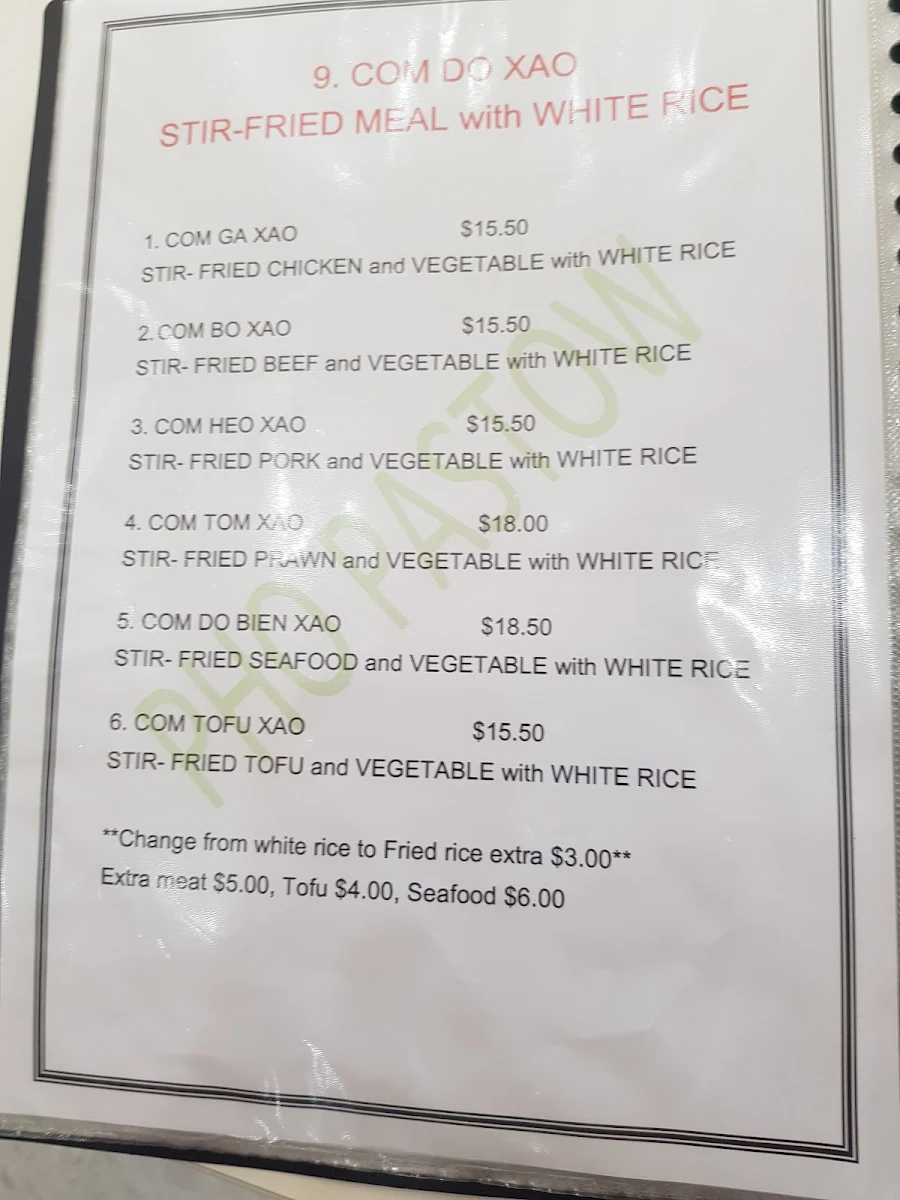 Menu, Pho Padstow