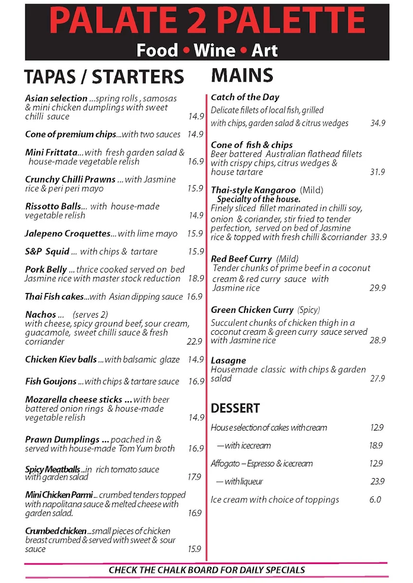Menu, Palate 2 Palette