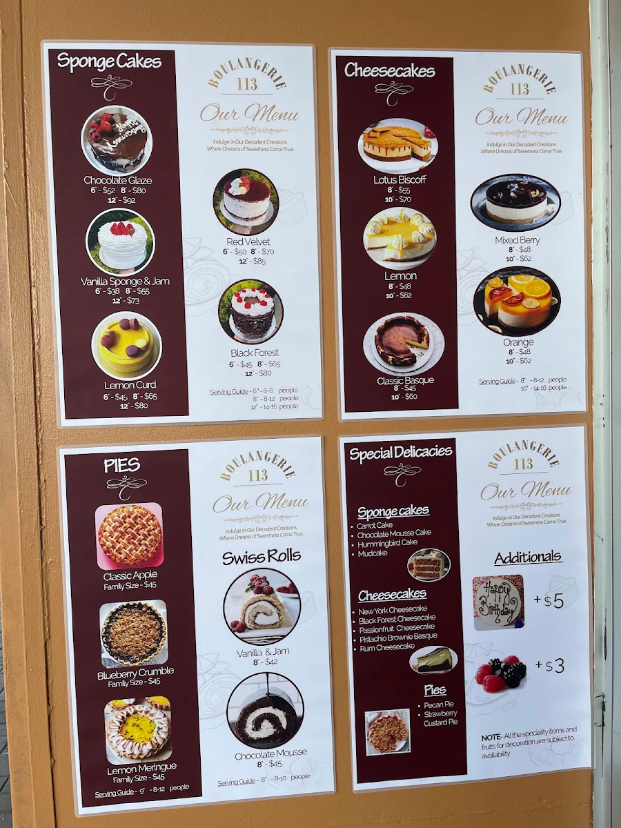 Menu, Boulangerie 113 Semaphore