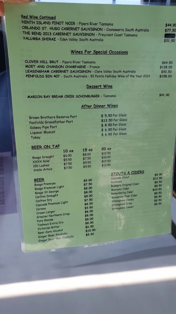 Menu, Strait off the boat Seafood, Bar and Restaurant