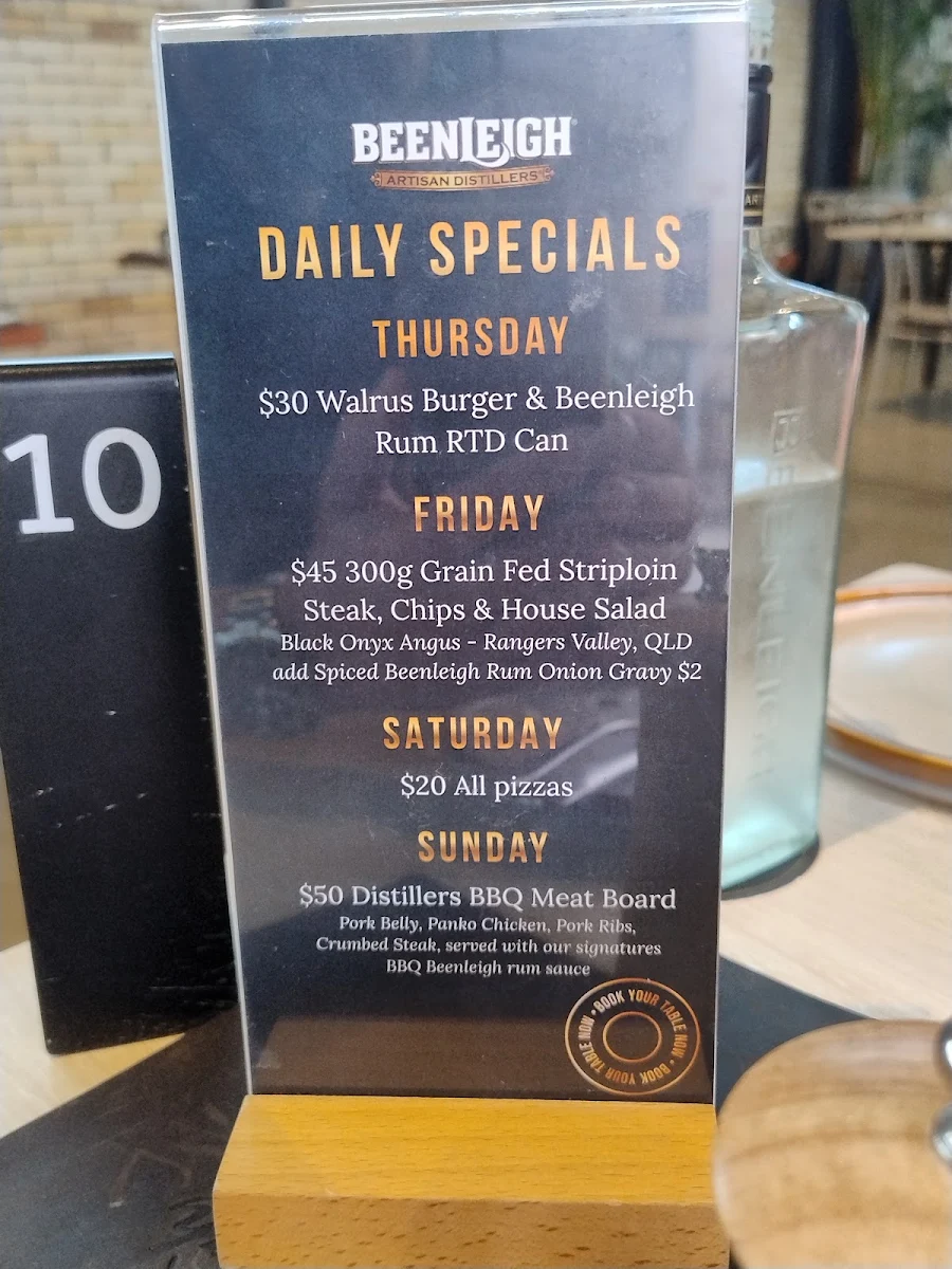 Menu, Beenleigh Artisan Distillery