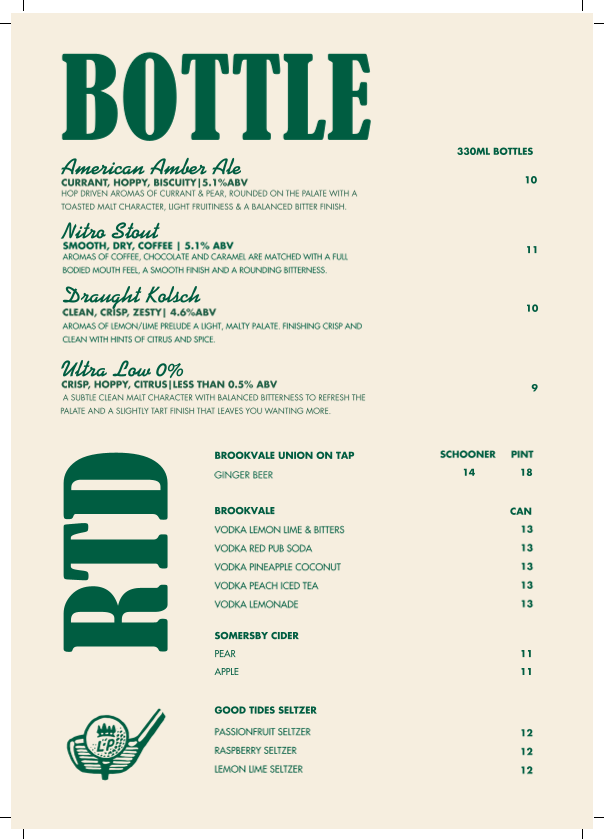 Menu, 4 Pines Landers Pocket