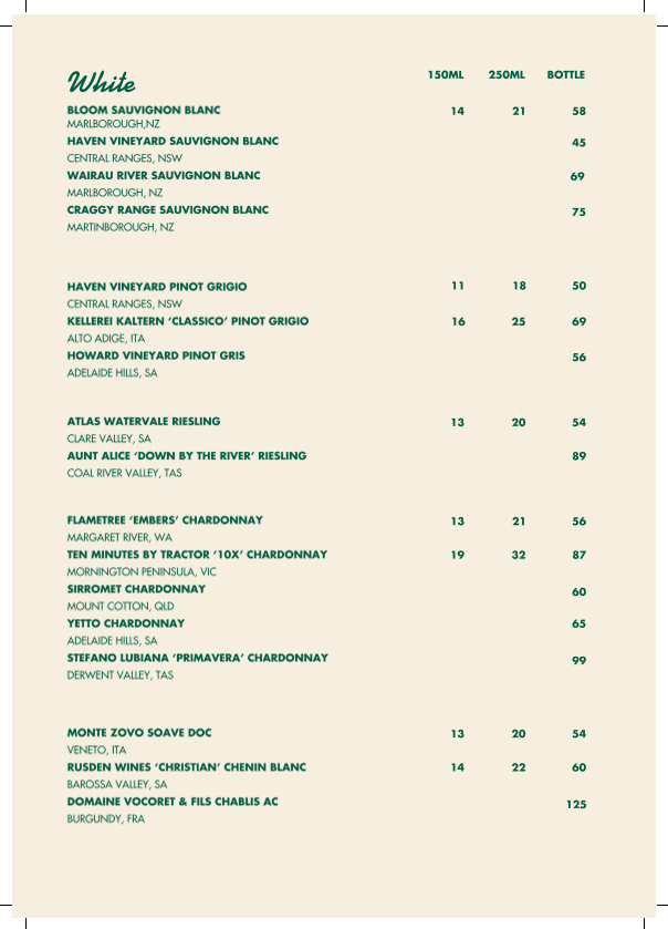 Menu, 4 Pines Landers Pocket