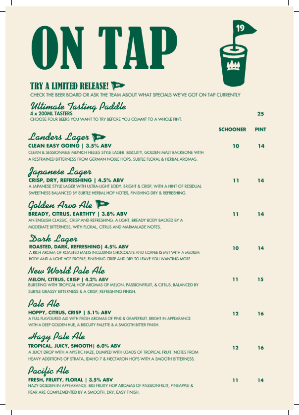 Menu, 4 Pines Landers Pocket